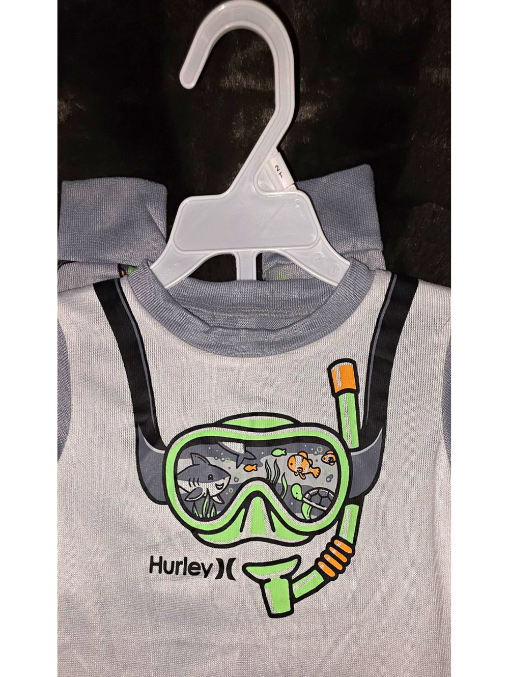 Hurley 2T 2pc Outfit Set T-Shirt & Pants Gray Ocean Shark Print Short Sleeve